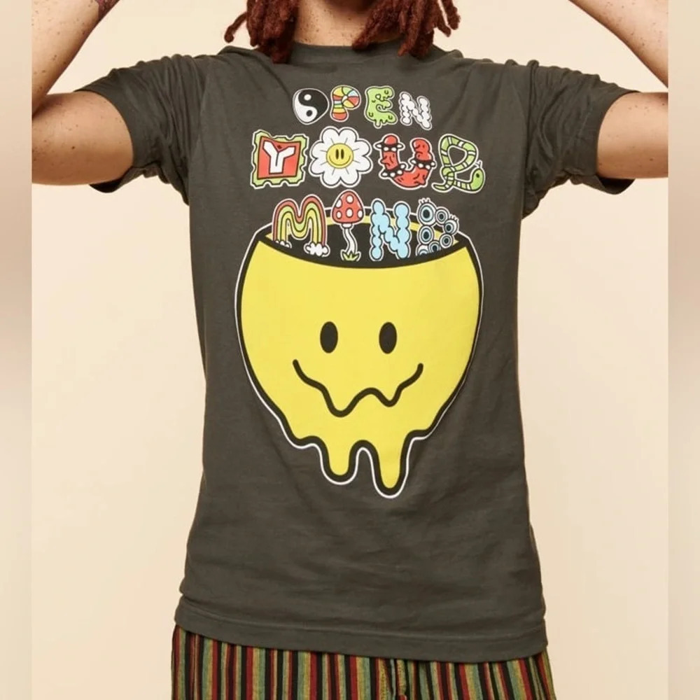 Earthbound/In Your Face Apparel Open Your Mind Loose Fit T-Shirt, Black, M, NWT